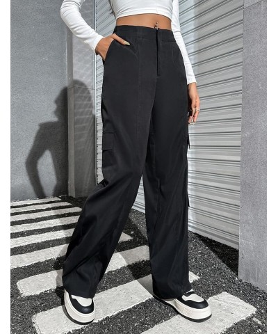 Women High Waisted Cargo Pants Wide Leg Casual Pants 7 Pockets Y2K Loose Trousers Streetwear Black $13.94 Pants