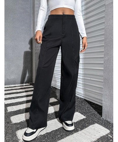 Women High Waisted Cargo Pants Wide Leg Casual Pants 7 Pockets Y2K Loose Trousers Streetwear Black $13.94 Pants