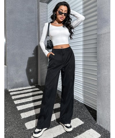 Women High Waisted Cargo Pants Wide Leg Casual Pants 7 Pockets Y2K Loose Trousers Streetwear Black $13.94 Pants