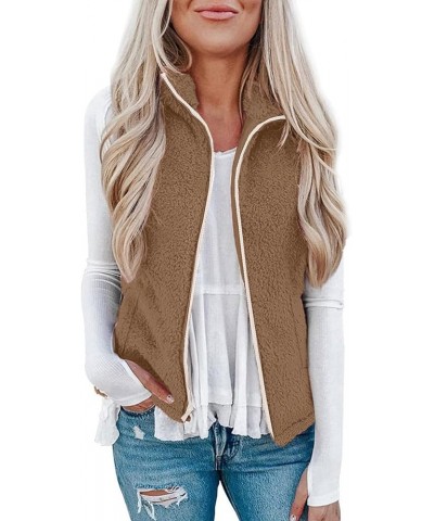 Womens Jacket 3x Women's Solid Color Fashion Casual Sleeveless Pocket Zipper Coat Peak Coat for Women Khaki $10.04 Vests