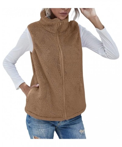 Womens Jacket 3x Women's Solid Color Fashion Casual Sleeveless Pocket Zipper Coat Peak Coat for Women Khaki $10.04 Vests