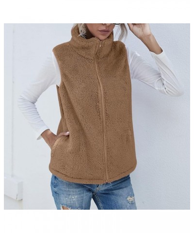 Womens Jacket 3x Women's Solid Color Fashion Casual Sleeveless Pocket Zipper Coat Peak Coat for Women Khaki $10.04 Vests