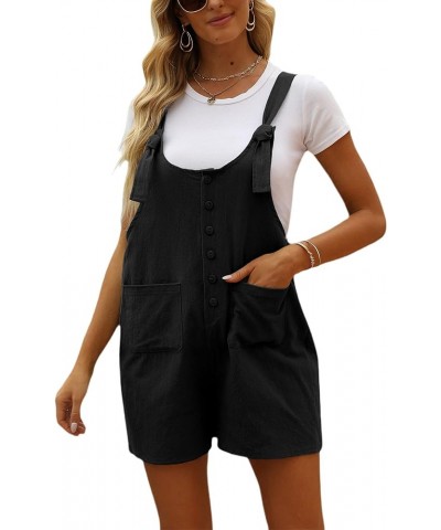 Womens Casual Summer Short Bib Overalls Shorts Cotton Linen Rompers Jumpsuits Black $11.19 Overalls