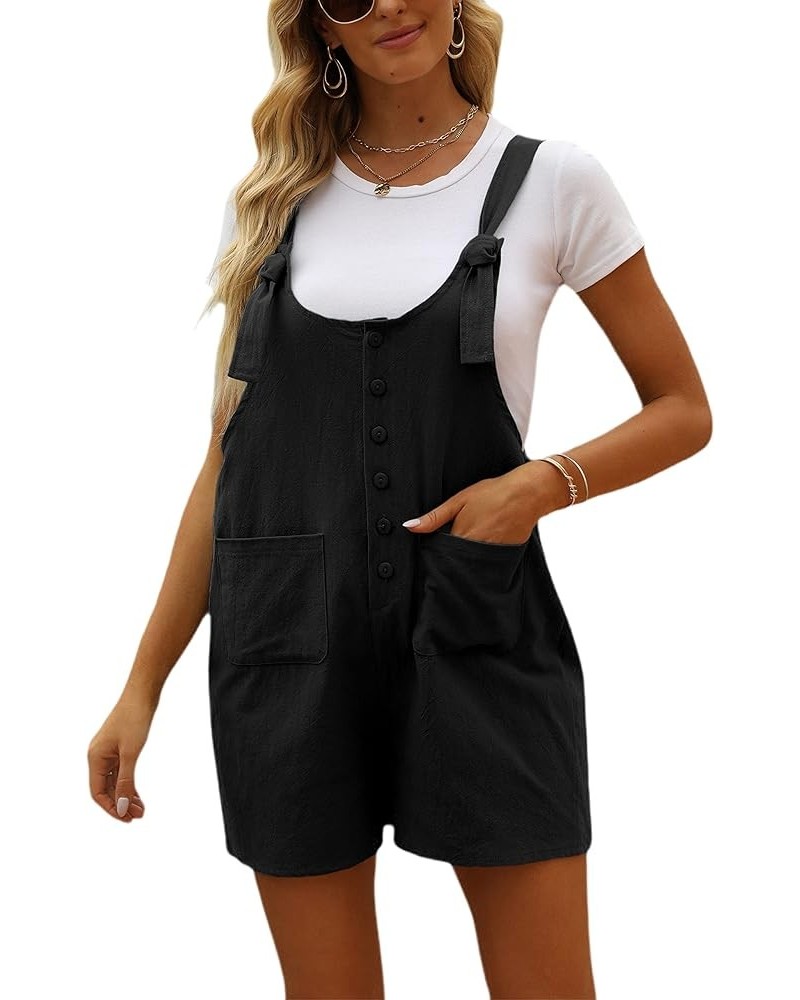 Womens Casual Summer Short Bib Overalls Shorts Cotton Linen Rompers Jumpsuits Black $11.19 Overalls