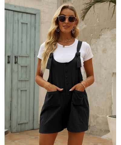 Womens Casual Summer Short Bib Overalls Shorts Cotton Linen Rompers Jumpsuits Black $11.19 Overalls