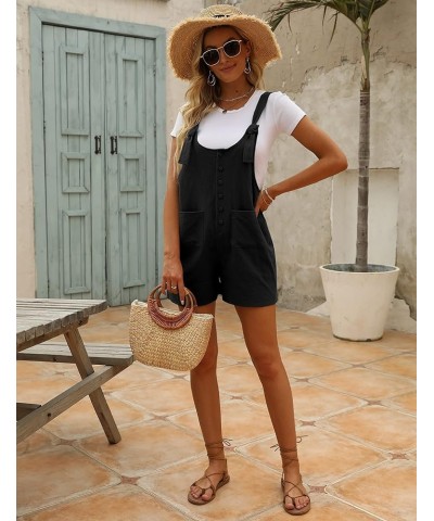 Womens Casual Summer Short Bib Overalls Shorts Cotton Linen Rompers Jumpsuits Black $11.19 Overalls