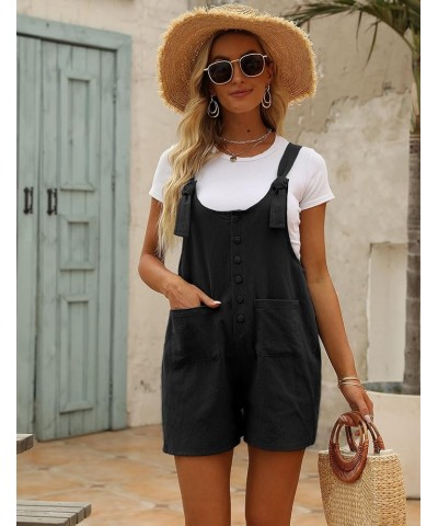 Womens Casual Summer Short Bib Overalls Shorts Cotton Linen Rompers Jumpsuits Black $11.19 Overalls