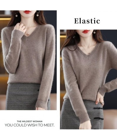 2023 Women's Pure Cashmere Long Sleeve Pullover V Neck Sweater Spring New Solid Color Knitted Sweater Green $30.15 Sweaters