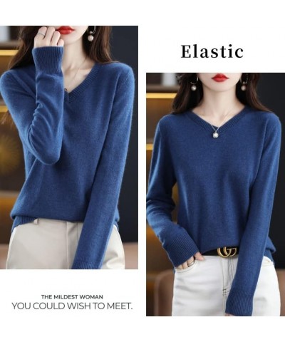 2023 Women's Pure Cashmere Long Sleeve Pullover V Neck Sweater Spring New Solid Color Knitted Sweater Green $30.15 Sweaters