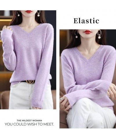 2023 Women's Pure Cashmere Long Sleeve Pullover V Neck Sweater Spring New Solid Color Knitted Sweater Green $30.15 Sweaters