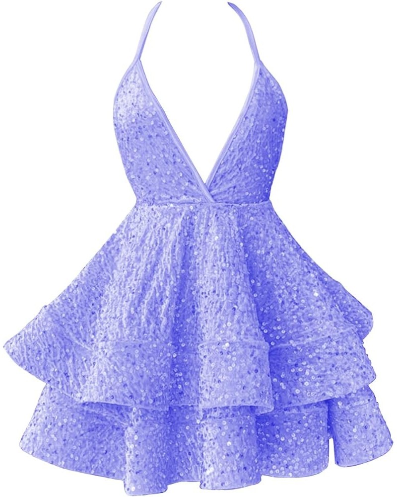 Sequin Short Prom Dresses for Women Sparkly Sexy V Neck Homecoming Dress Mini Cocktail Party Gowns Lavender $33.99 Dresses