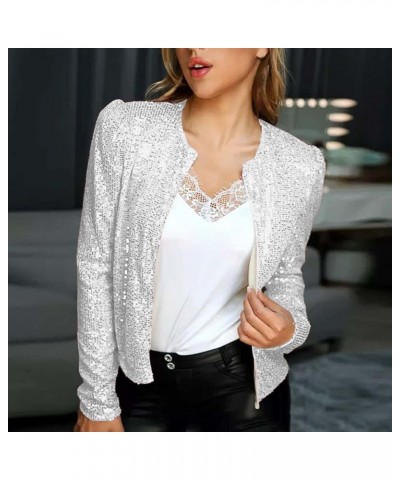 Fashion Fall Winter Coats for Women Glitter Sequin Jackets Sexy Open Front Cardigan Blazer Long Sleeve Blouse Clubwear C-beig...