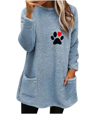 2023 Winter Womens Fleece Pullover Sweater Sherpa Warm Sweatshirts Long Sleeve Crewneck Tunic Tees Thermal Top A3light Blue $...