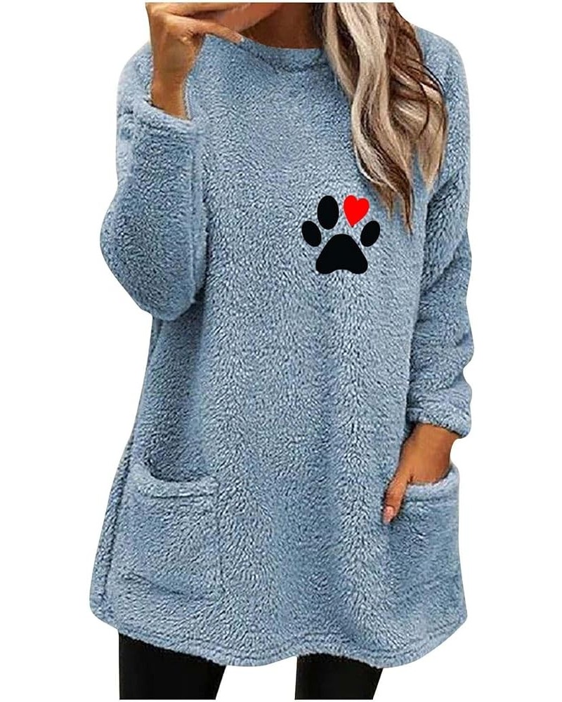 2023 Winter Womens Fleece Pullover Sweater Sherpa Warm Sweatshirts Long Sleeve Crewneck Tunic Tees Thermal Top A3light Blue $...