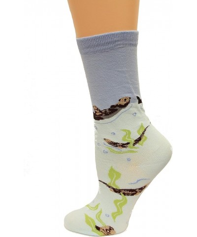 Women's Fun Animal Crew Socks-1 Pairs-Cool & Cute Wordplay Novelty Gifts Sea Otters (Blue) $6.36 Socks