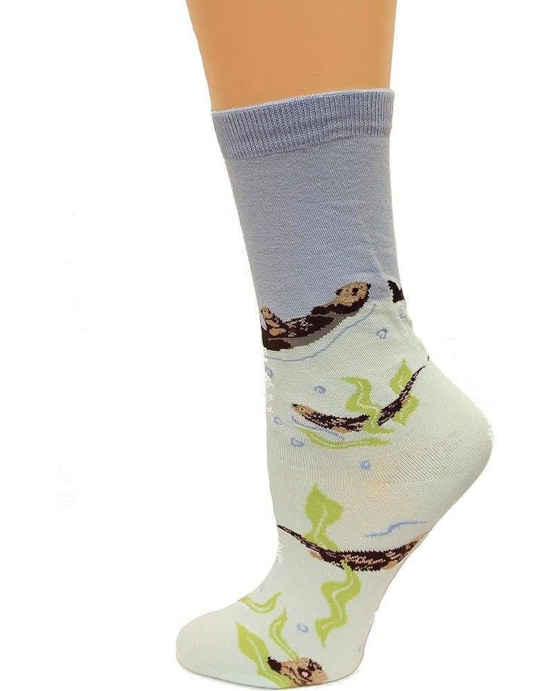 Women's Fun Animal Crew Socks-1 Pairs-Cool & Cute Wordplay Novelty Gifts Sea Otters (Blue) $6.36 Socks