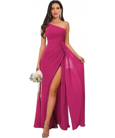 One Shoulder Bridesmaid Dresses for Wedding Chiffon Pleated Formal Evening Dress with Slit Hot Pink $26.66 Dresses