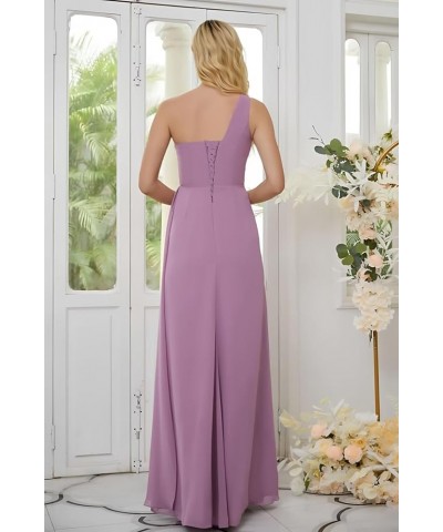 One Shoulder Bridesmaid Dresses for Wedding Chiffon Pleated Formal Evening Dress with Slit Hot Pink $26.66 Dresses