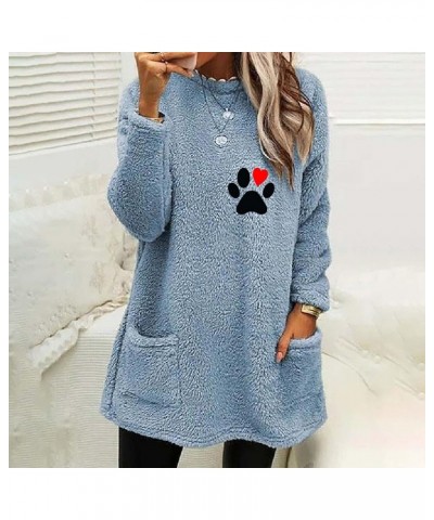 2023 Winter Womens Fleece Pullover Sweater Sherpa Warm Sweatshirts Long Sleeve Crewneck Tunic Tees Thermal Top A3light Blue $...