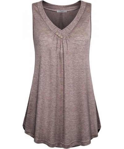 Womens Sleeveless V Neck Shirts Pleated Front Flowy Tank Tops Brown $10.71 Tanks