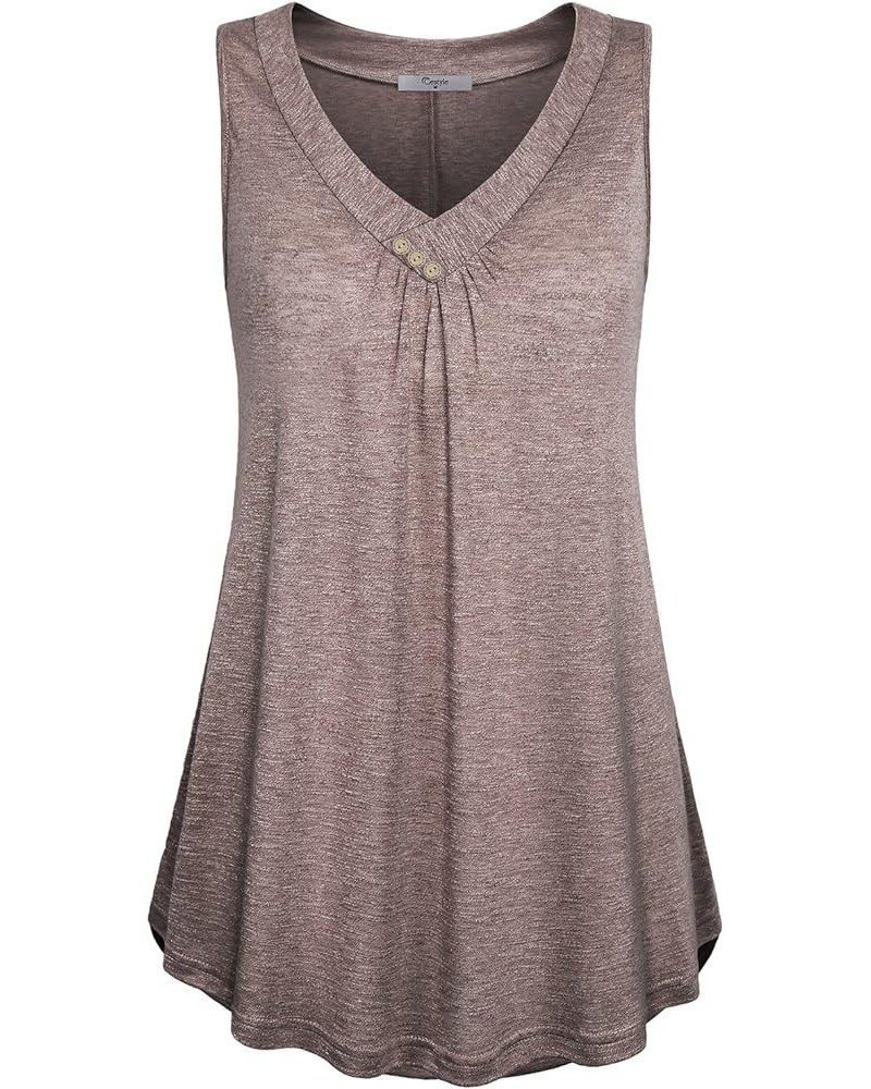 Womens Sleeveless V Neck Shirts Pleated Front Flowy Tank Tops Brown $10.71 Tanks