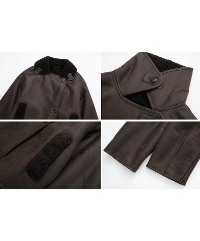 Women's Winter Sherpa Lined Faux Leather Jacket Casual Motorcycle Oversized Leather Jacket Brown $25.85 Coats