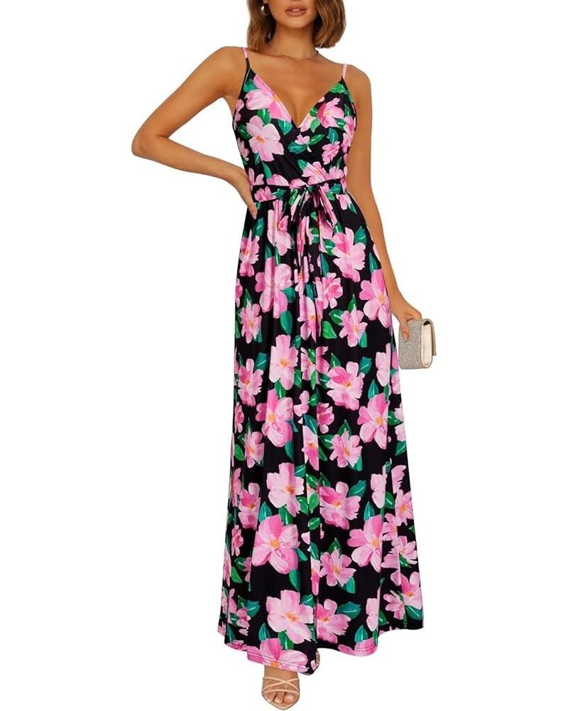 Womens Summer Maxi Dress V Neck Floral Adjustable Spaghetti Strap Beach Dresses with Pockets Floral34 $23.75 Dresses