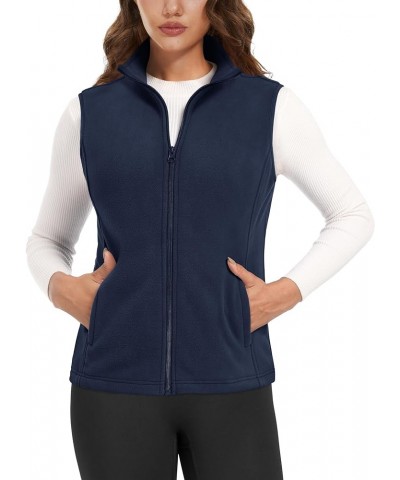 Women's Fleece Vest Outerwear Sleeveless Lightweight Zip Jackets Warm Soft Vests with Zipper Pockets Navy $19.60 Vests