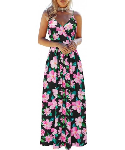 Womens Summer Maxi Dress V Neck Floral Adjustable Spaghetti Strap Beach Dresses with Pockets Floral34 $23.75 Dresses