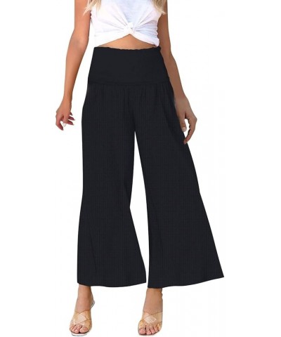 Summer Trousers for Women 2024 Slim Breathable Lace Edge Solid Color Pants Retro Casual Baggy Pants with Pocket 7-black $6.49...