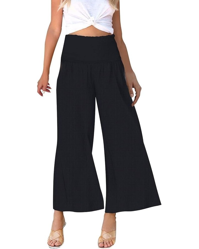 Summer Trousers for Women 2024 Slim Breathable Lace Edge Solid Color Pants Retro Casual Baggy Pants with Pocket 7-black $6.49...