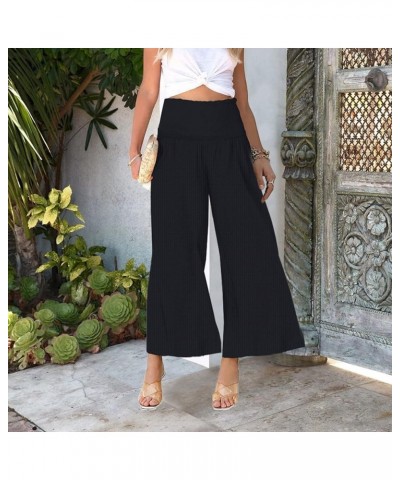 Summer Trousers for Women 2024 Slim Breathable Lace Edge Solid Color Pants Retro Casual Baggy Pants with Pocket 7-black $6.49...