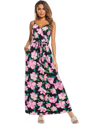 Womens Summer Maxi Dress V Neck Floral Adjustable Spaghetti Strap Beach Dresses with Pockets Floral34 $23.75 Dresses