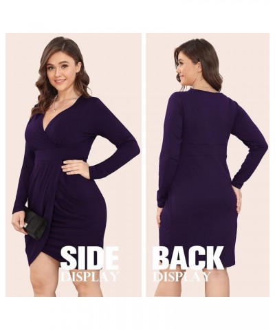 Womens Plus Size Dress Sleeveless & Long Sleeve Deep V Neck Bodycon Wrap Dress with Front Slit C6-purple $15.90 Dresses