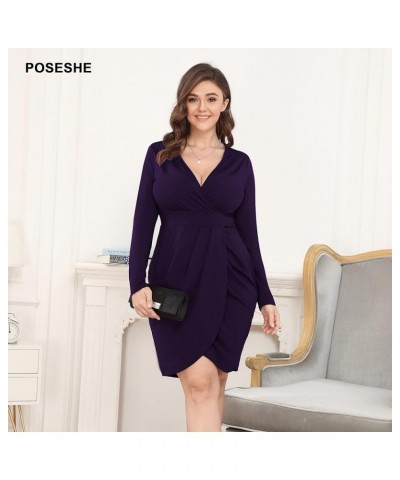 Womens Plus Size Dress Sleeveless & Long Sleeve Deep V Neck Bodycon Wrap Dress with Front Slit C6-purple $15.90 Dresses