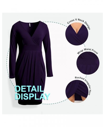 Womens Plus Size Dress Sleeveless & Long Sleeve Deep V Neck Bodycon Wrap Dress with Front Slit C6-purple $15.90 Dresses