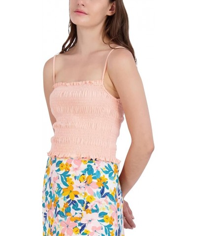 Women's Fitted Spaghetti Strap Square Neck Smocked Bodice Tank Top Peach $19.96 Tanks