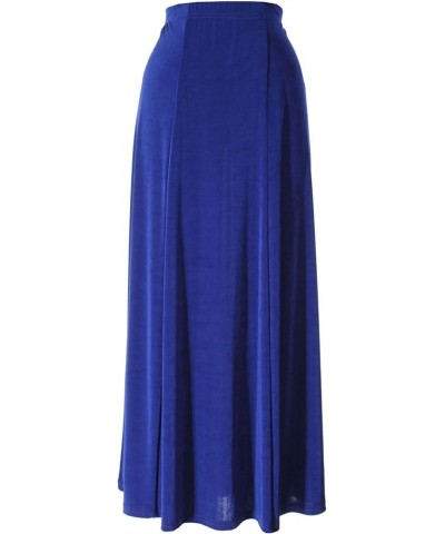 Women's Button Long Skirt - Plus Size Elastic Waist Non Iron Flowy Flared Dress Royal $24.20 Skirts