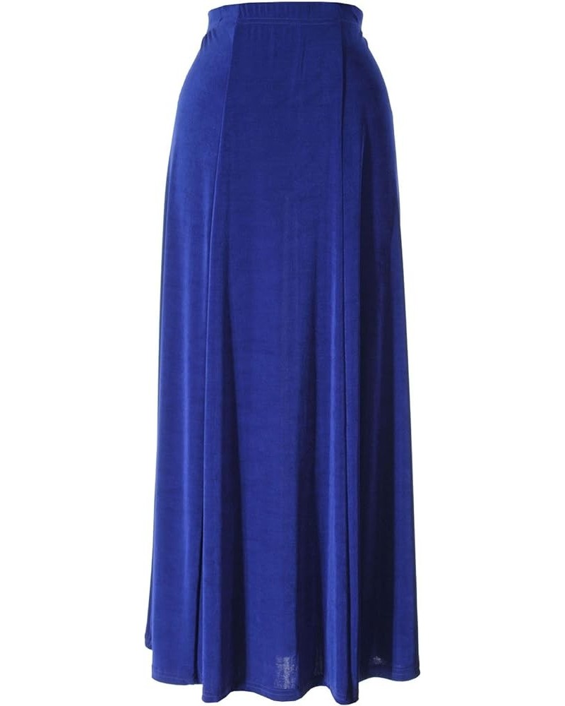 Women's Button Long Skirt - Plus Size Elastic Waist Non Iron Flowy Flared Dress Royal $24.20 Skirts