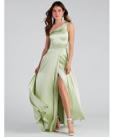 Women's Satin Bridesmaid Dresses Long One Shoulder A Line Formal Dress with Slit Gold $42.62 Dresses