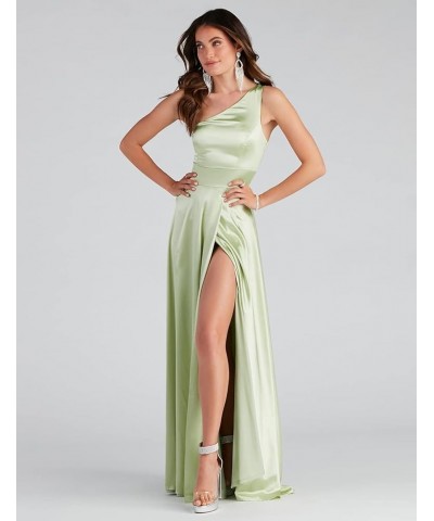 Women's Satin Bridesmaid Dresses Long One Shoulder A Line Formal Dress with Slit Gold $42.62 Dresses