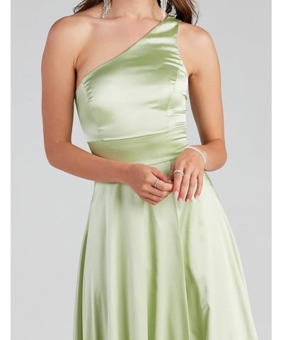 Women's Satin Bridesmaid Dresses Long One Shoulder A Line Formal Dress with Slit Gold $42.62 Dresses