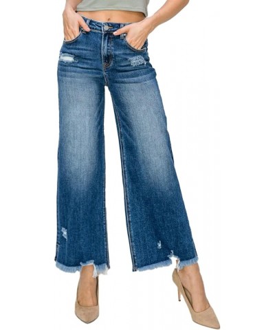 Risen Jeans - High Rise Side Slit with Frayed Hem Wide Jeans - RDP5590 Darkblue $42.37 Jeans