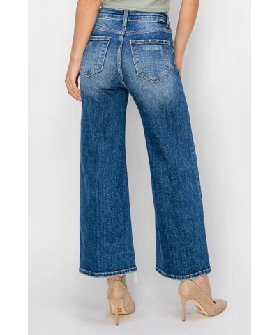 Risen Jeans - High Rise Side Slit with Frayed Hem Wide Jeans - RDP5590 Darkblue $42.37 Jeans