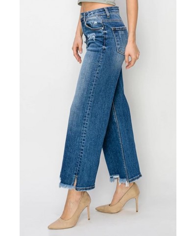 Risen Jeans - High Rise Side Slit with Frayed Hem Wide Jeans - RDP5590 Darkblue $42.37 Jeans