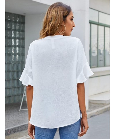 Womens White Blouses Chiffon Ruffle Short Sleeve V Neck Business Casual Tops Summer Cute Shirt White $9.24 Blouses