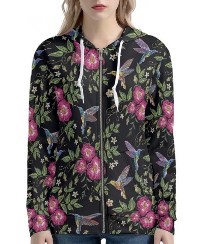 Yuuxorilu Womens Zip Up Hoodies Long Sleeve Fall Oversized Sweatshirts Y2K Jacket with Pockets Floral Hummingbird $19.88 Hood...