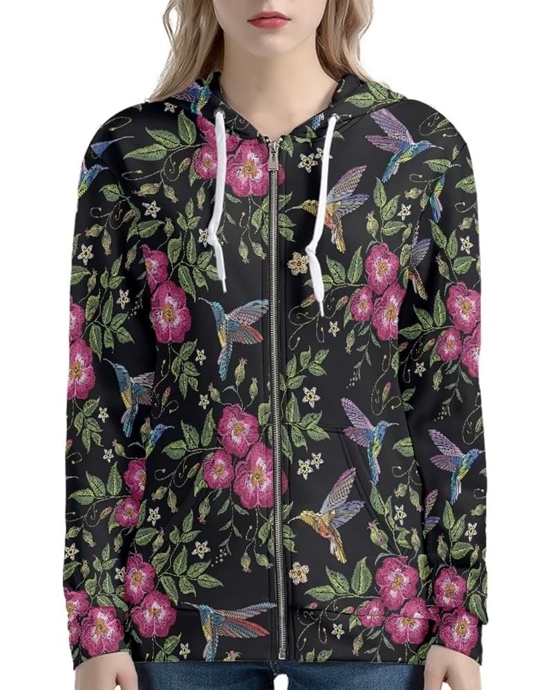 Yuuxorilu Womens Zip Up Hoodies Long Sleeve Fall Oversized Sweatshirts Y2K Jacket with Pockets Floral Hummingbird $19.88 Hood...