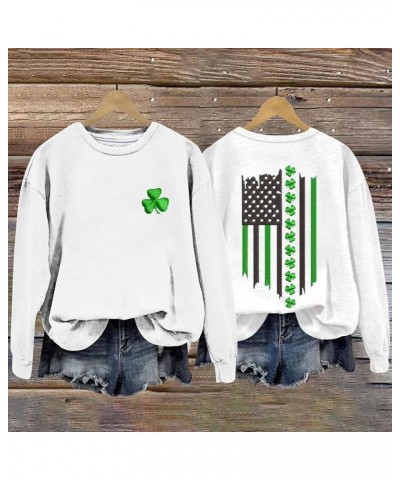 St. Patrick's Day Flag Shamrock Print Sweatshirt for Women Novelty Crewneck Casual Pullover 2024 Lucky Irish Blessed Outfits ...