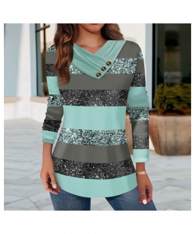 Long Sleeve Shirts for Women Button V-Neck Floral Print Shirt Casual Fashion Blouses Summer Baggy Flowy Tee Shirt 03-cyan $9....